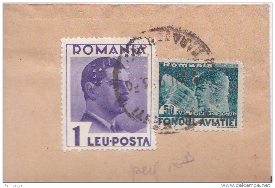 ROUMANIE - 1936 - ENVELOPPE Avec TIMBRES PERFORES / PERFIN "R.D" De BUCAREST Pour CRAIOVA - Lettres & Documents