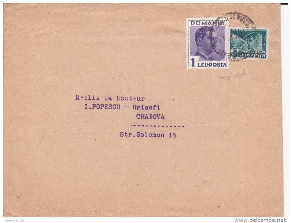 ROUMANIE - 1936 - ENVELOPPE Avec TIMBRES PERFORES / PERFIN "R.D" De BUCAREST Pour CRAIOVA - Lettres & Documents
