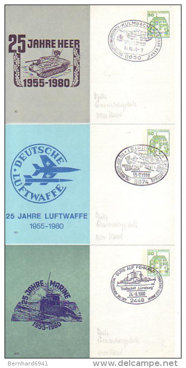 PP 104/80+83+84 25 Jahre Heer- 25 Jahre Lufwaffe- 25 Jahre Marine - Private Postcards - Used