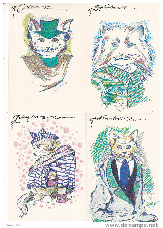 ¤¤  -  Lot De 12 Cartes De L'Illustrateur "CAROLE "  -  Les 12 Mois  -  Tirage Limité à 500 Ex   -  ¤¤ - Chats