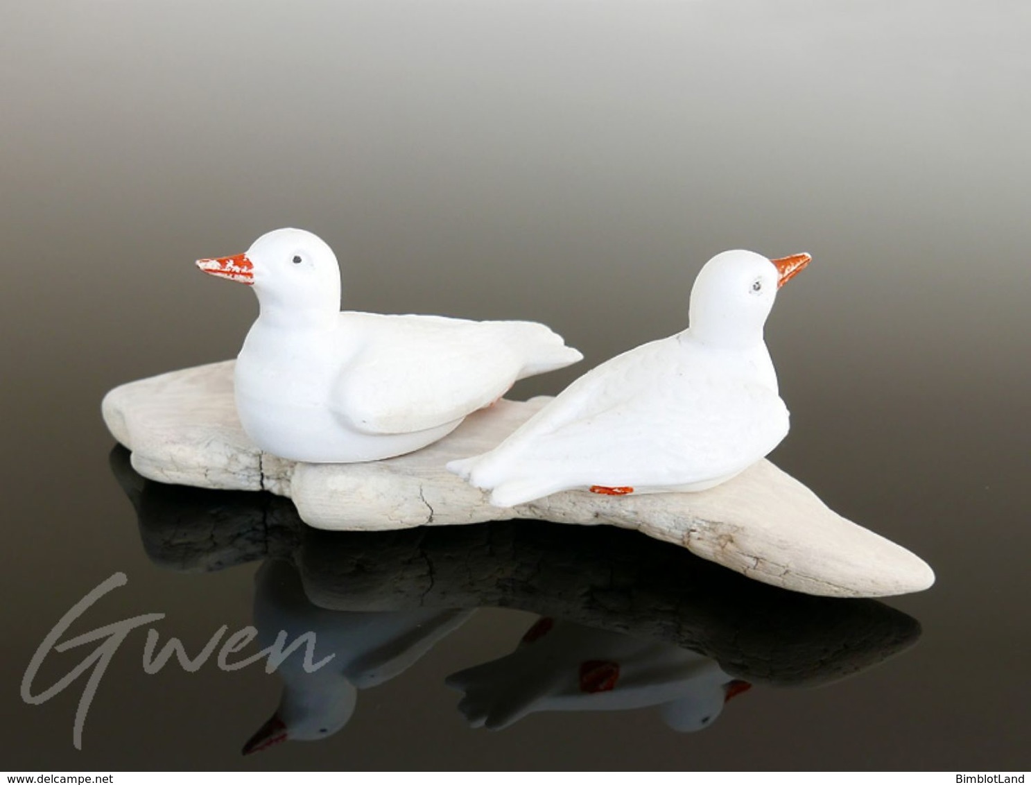 Ancienne Figurine Allemande Couple Oiseau Colombe Miniature Biscuit Flotteur Aquarium - Dieren