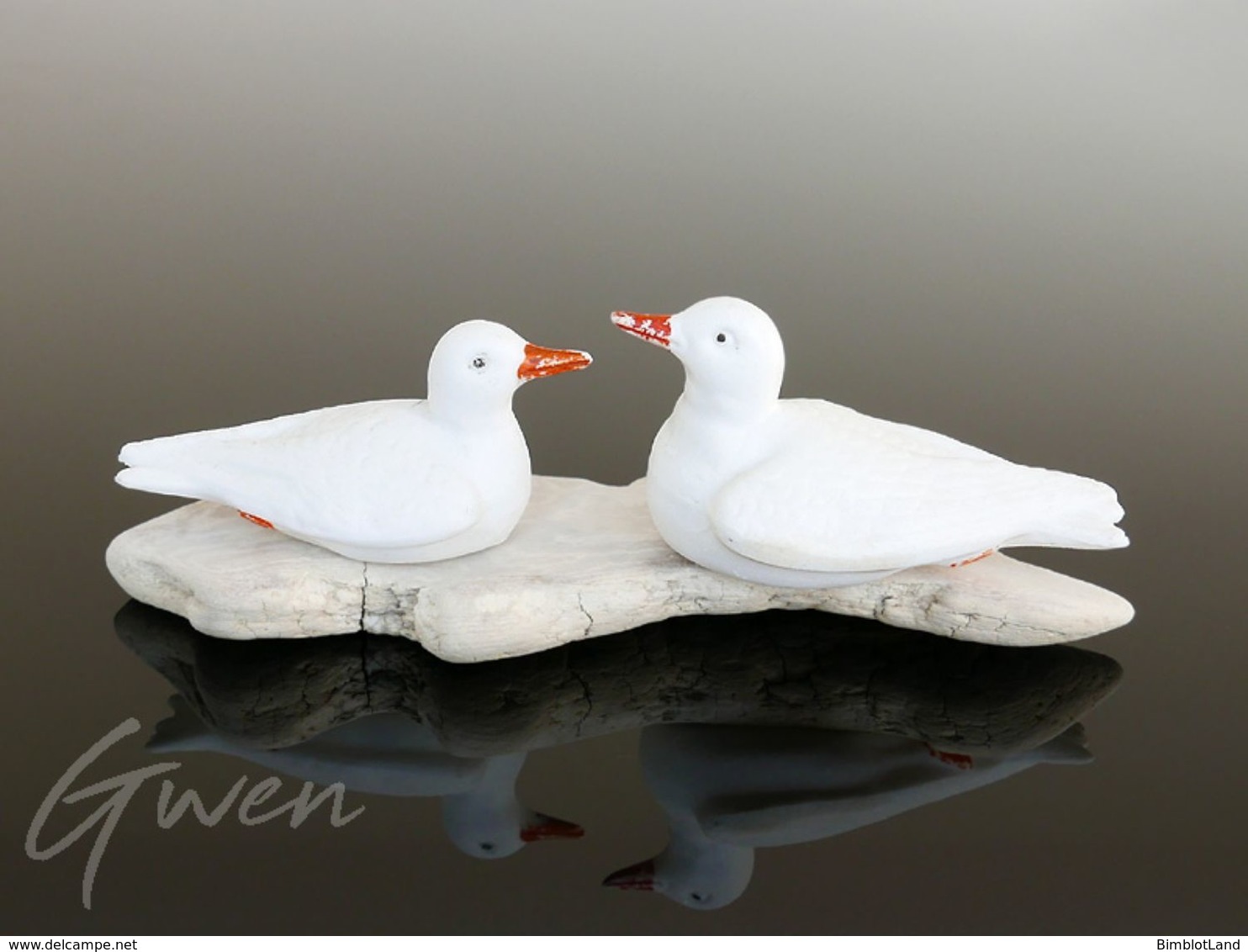 Ancienne Figurine Allemande Couple Oiseau Colombe Miniature Biscuit Flotteur Aquarium - Dieren