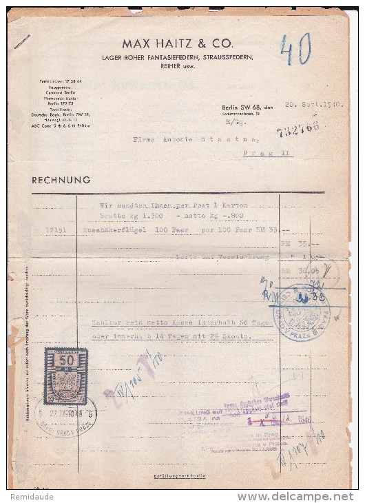 BOHEME ET MORAVIE - 1940 - FORMULAIRES Avec TIMBRE FISCAL + CACHET DE DOUANE (ZOLLAMT) - Briefe U. Dokumente