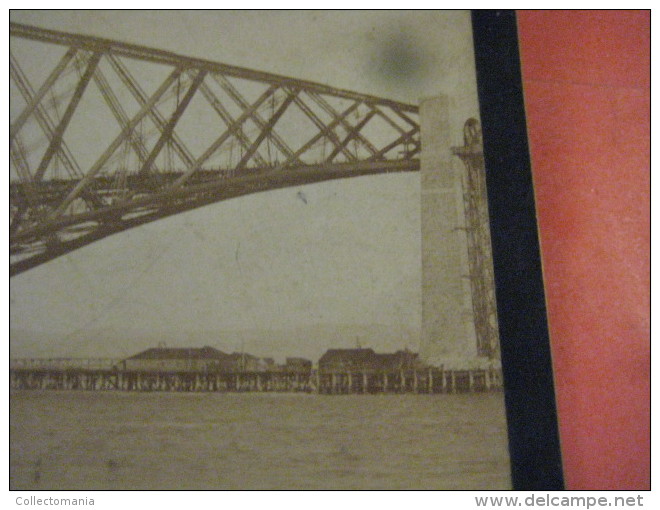 1889 :  2 Real photo Cabinet Albumen - during building the  FORTH  giant bridge, Viaduct - United Kingdom - Scotland