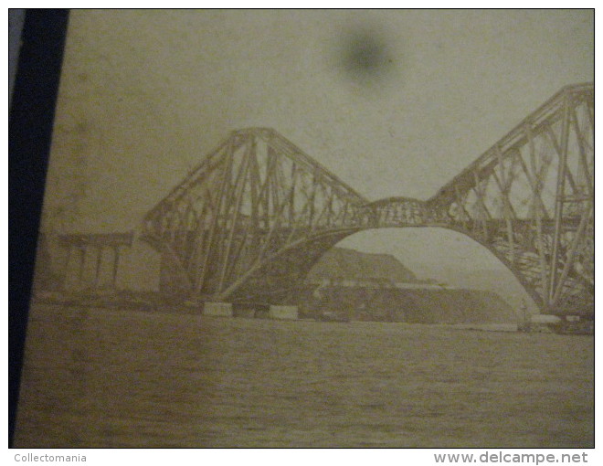 1889 :  2 Real photo Cabinet Albumen - during building the  FORTH  giant bridge, Viaduct - United Kingdom - Scotland