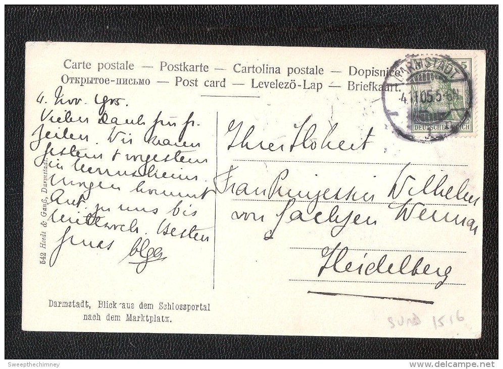 Germany  DARMSTADT POSTALLY USED + STAMP BLICK AUS DEM SCHLOSSPORTAL NACH DEM MARKTPLATZ - Darmstadt