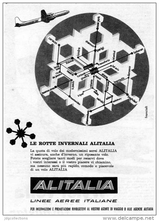 # ALITALIA 1950s Italy Advert Pub Pubblicità Reklame Airlines Airways Aviation Airplane Aereo Avion - Pubblicità