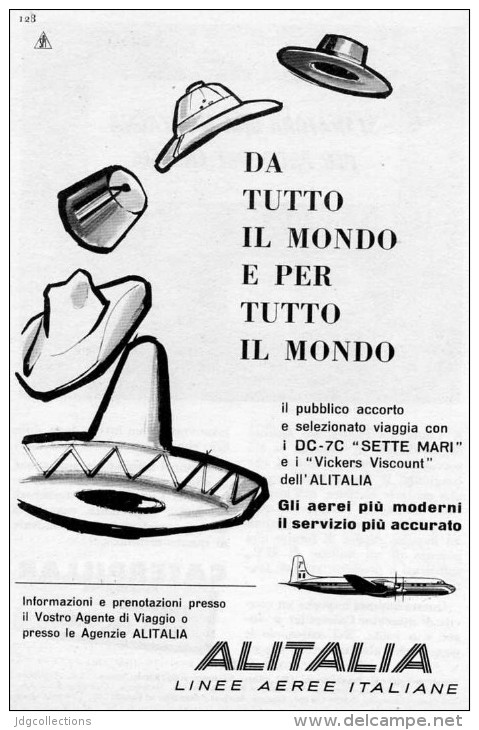 # ALITALIA 1950s Italy Advert Pub Pubblicità Reklame Airlines Airways Aviation Airplane Aereo Avion - Publicités