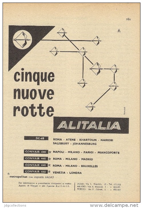 # ALITALIA 1950s Italy Advert Pub Pubblicità Reklame Airlines Airways Aviation Airplane Aereo Avion - Advertisements