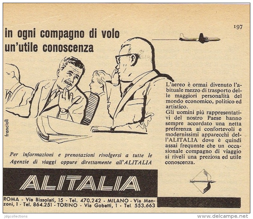 # ALITALIA 1950s Italy Advert Pub Pubblicità Reklame Airlines Airways Aviation Airplane Aereo Avion - Pubblicità