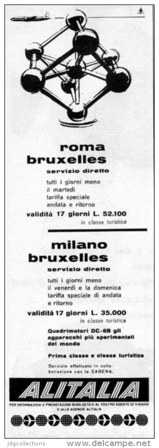 # ALITALIA 1950s Italy Advert Pubblicità Reklame Airlines Airways Aviation Airplane Aereo Belgique Belgie Bruxelles - Pubblicità