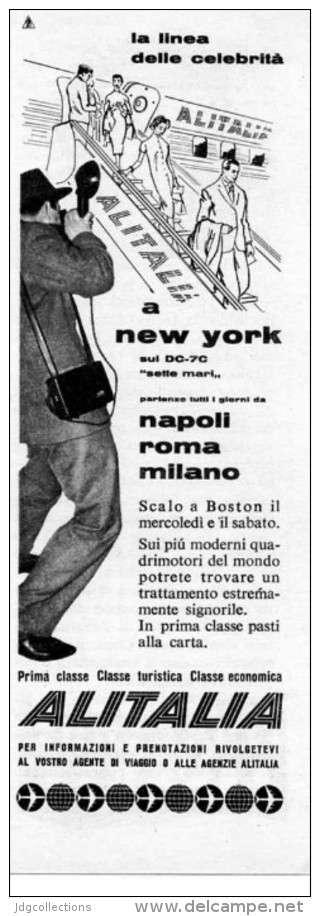 # ALITALIA 1950s Italy Advert Pubblicità Reklame Airlines Airways Aviation Airplane Aereo Avion Paparazzi New York - Advertenties