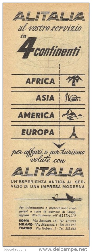 # ALITALIA 1950s Italy Advert Pubblicità Reklame Airlines Airways Aviation Airplane Aereo Avion - Publicidad