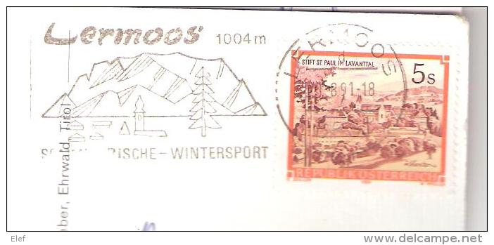 EHRWALD, Tirol, Österreich; Mit Zugspitzmassiv ; Kirche; Platz; + Flamme LERMOOS Wintersport,1991, TB - Ehrwald