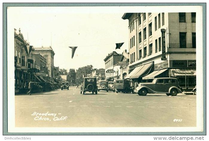 Chico California Broadway With Old Automobiles Ca. 1930 Real Photo Postcard (cc-92) - Other & Unclassified