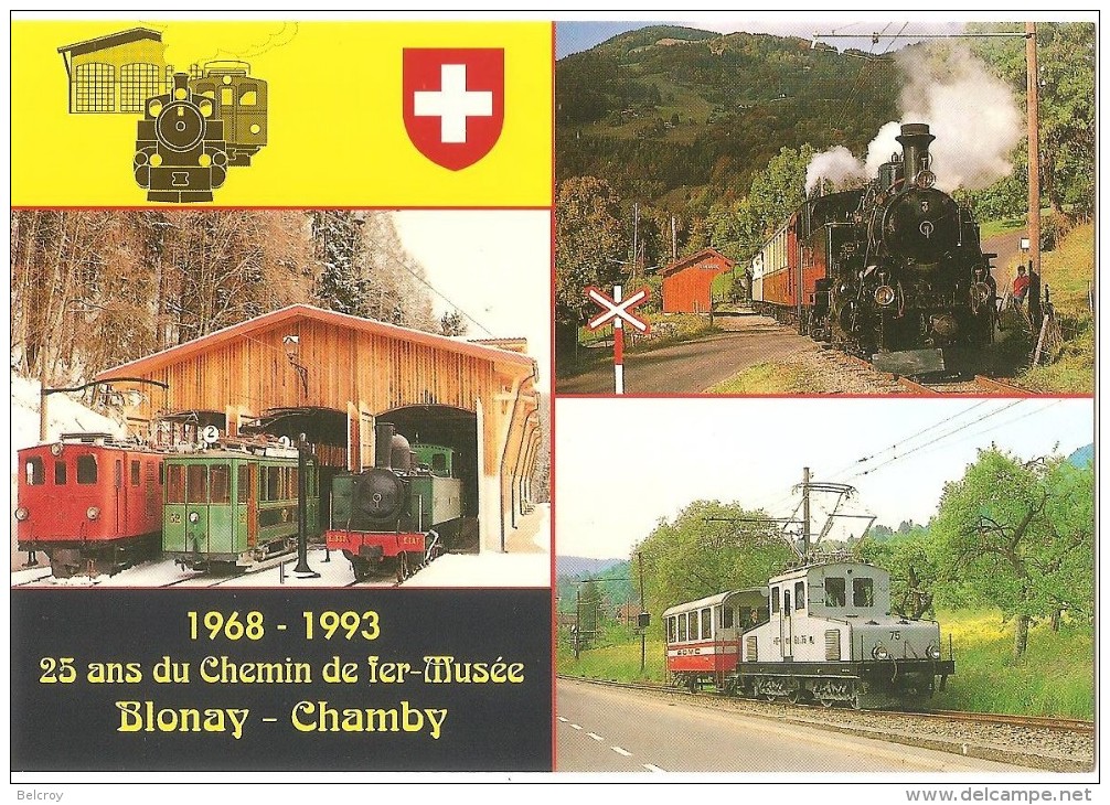 TRAIN Suisse - EISENBAHN Schweiz - BLONAY-CHAMBY - CPSM Multi-vues (locomotives) - Photo O. Geerinck Et Jean-Daniel Paré - Trains