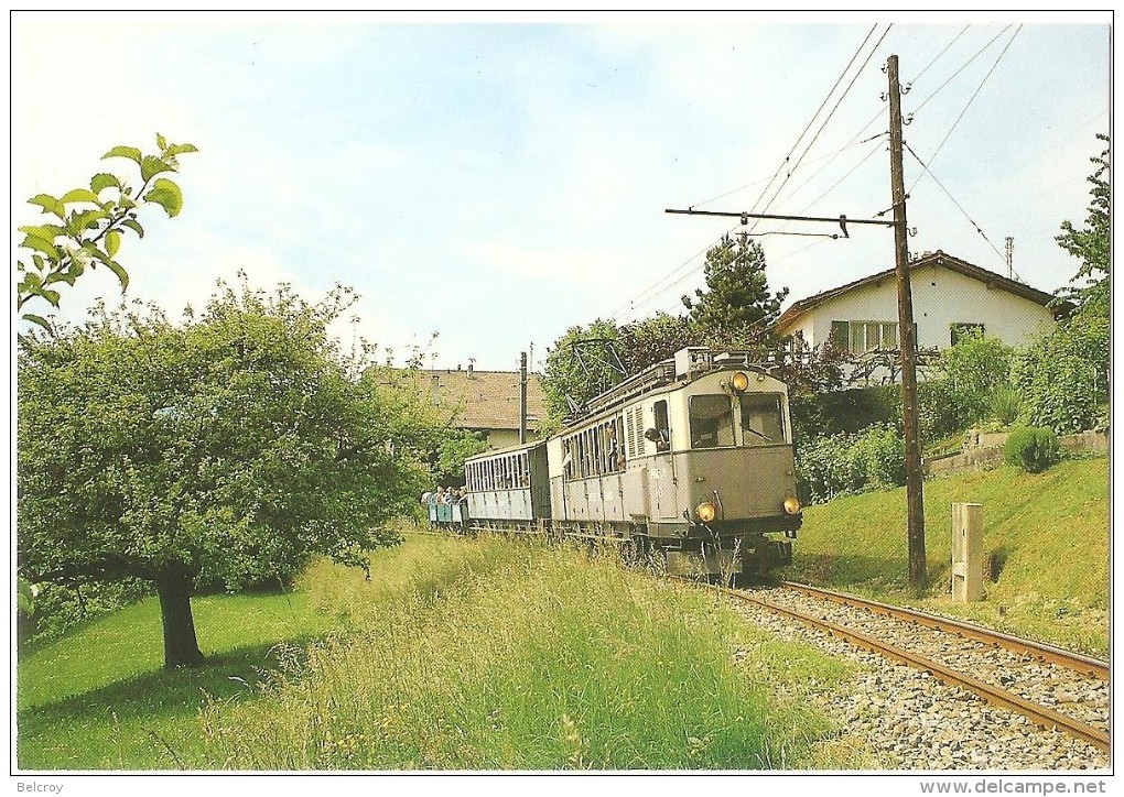 TRAIN Suisse - EISENBAHN Schweiz - BLONAY - Automotrice (autorail) BCFe H 4/4 - 10 Et Sa Rame Loeche-les-bains, Tramway - Trains