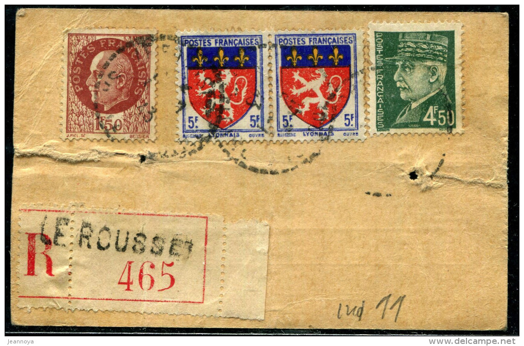 FRANCE - PETAIN - N° 517 + 521B + 572 (2) / ETIQUETTE RECOMMANDÉE LE ROUSSET LE 5/7/1943, POUR VICHY - TB - 1941-42 Pétain