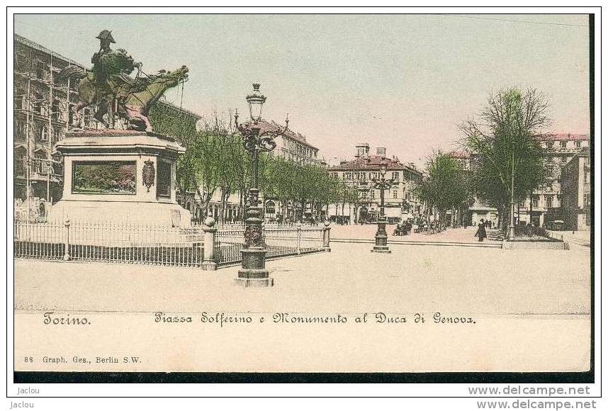 TORINO PIAZZA SOLFERINO ET MONUMENTO AL DUCA DI GENOVA,COULEUR REF 6627 - Orte & Plätze