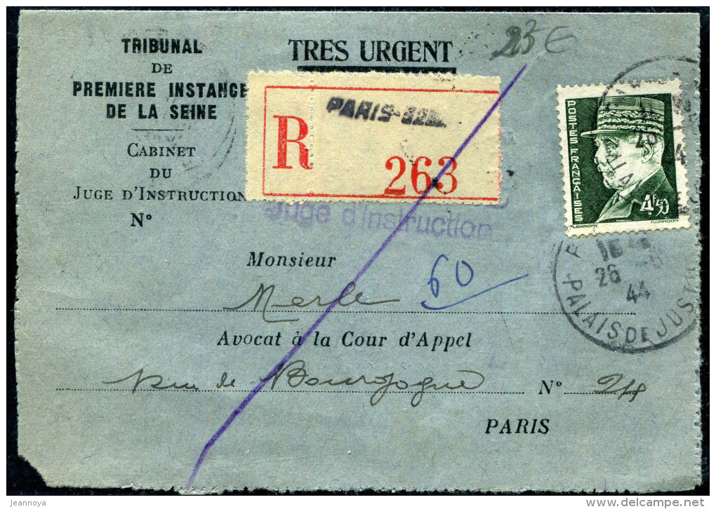 FRANCE - PETAIN - N° 523/ LR DE PARIS LE 26/5/1944, POUR PARIS - TB - 1941-42 Pétain