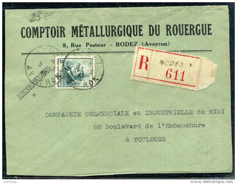 FRANCE - PETAIN - N° 524/ LR DE RODEZ LE 3/3/1943, POUR TOULOUSE - B - 1941-42 Pétain