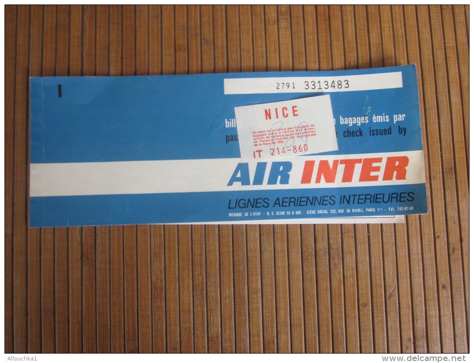 Titre De Transport Billet D'embarquement Par Avion Air Inter + Bulletin Complémentaire  Bagages 5/12/1970 Paris Nice - Europe