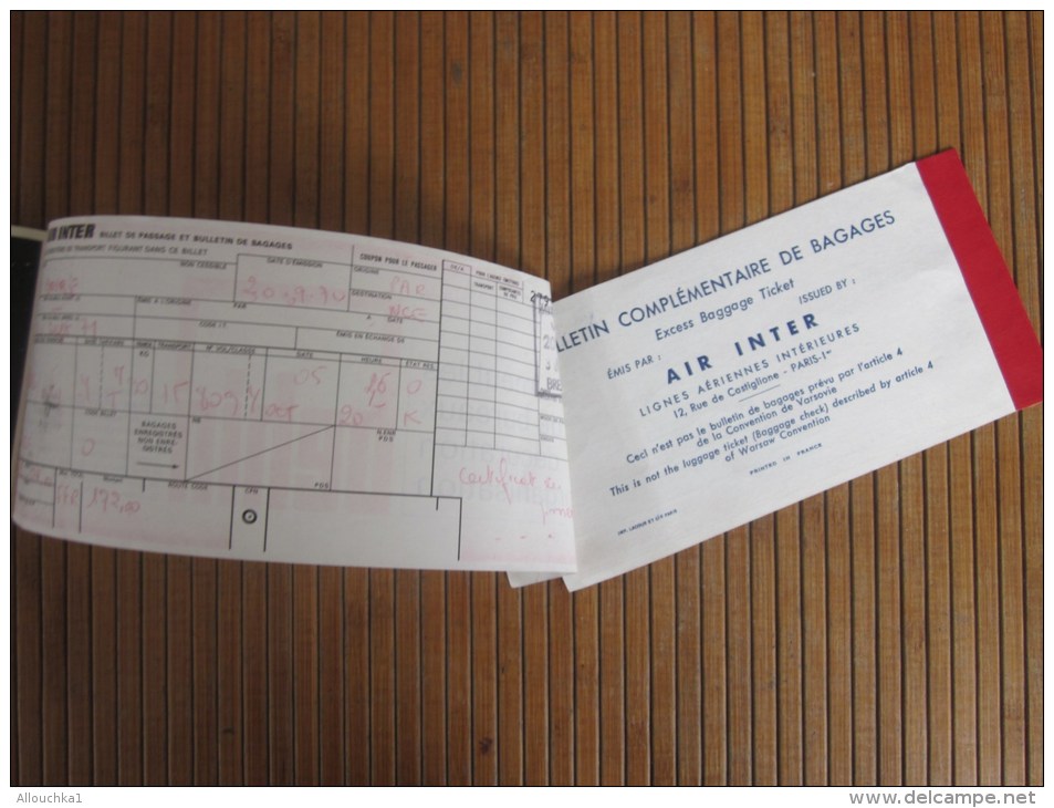 Titre de transport billet d'embarquement par avion Air Inter + bulletin complémentaire  bagages 5/12/1970 Paris Nice