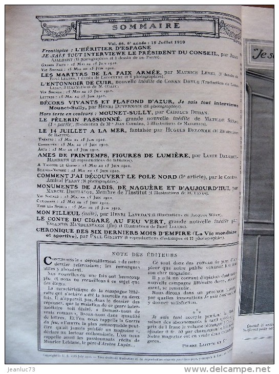 REVUE ANCIENNES - REVUE "JE SAIS TOUT" N° 66 Juillet 1910 - 1900 - 1949