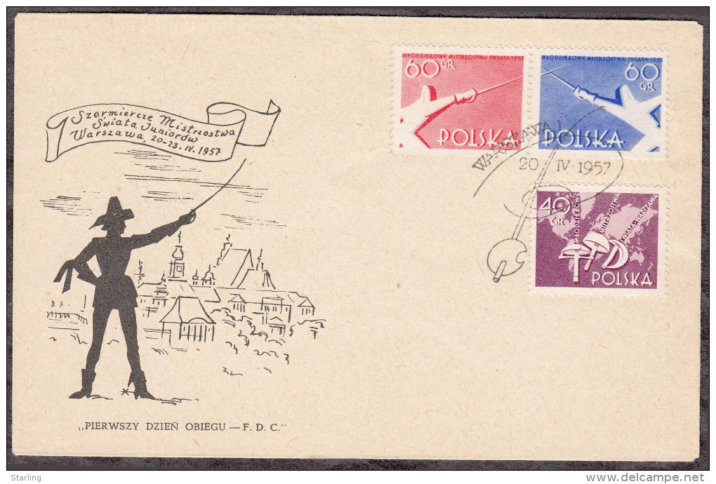 Poland 1957 Mi# 1005-1007 Sport Fencing FDC - FDC