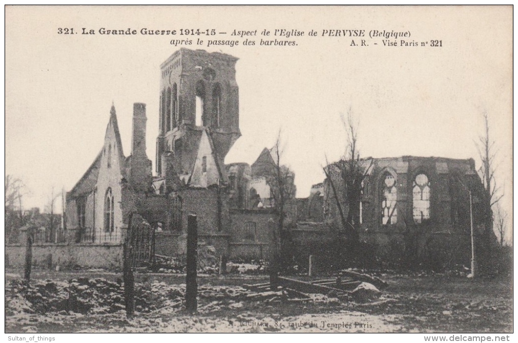 Cpa/pk 1920 Dixmude Diksmuide Pervyse Pervijze Guerre 14-15 L'église Après Le Passage Des Barbares - Diksmuide