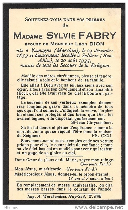 Sylvie Fabry - Famagne ( Marchin ) - Solières ( Ben-Ahin ) 1935 - E. De Léon Dion - Décès