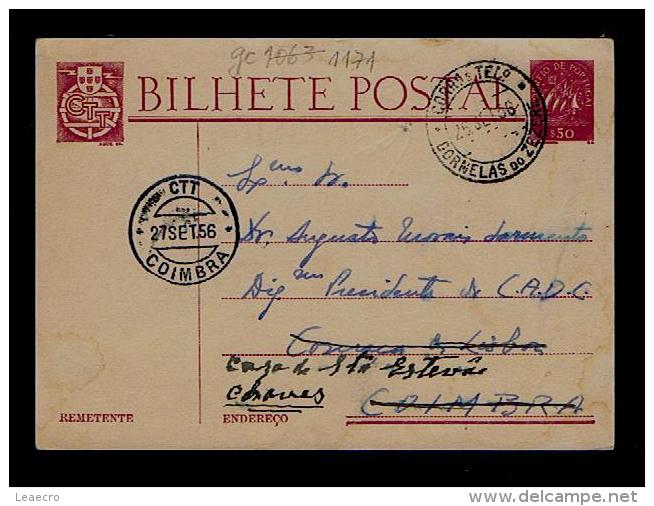 Portugal DORNELAS DO ZEZERE Coimbra Pmk 1956 Postal Stationery Gc1171 - Flammes & Oblitérations