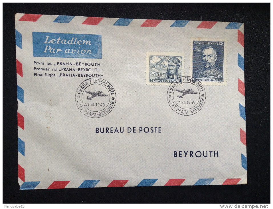 Czechoslovakia, 1948 First Flight (Praha-Beyrouth) Air Mail Cover. - Corréo Aéreo