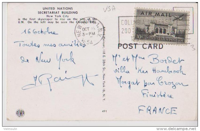 USA NEW YORK UNITED NATIONS SECRETARIAT BUILDING AIR MAIL 10CTS  BELLE CARTE RARE !!! - Multi-vues, Vues Panoramiques