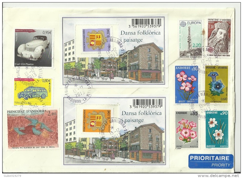 ANDORRA 2013 / UNIQUE-RARE  ¡¡¡ REGISTERED COVER TO ITALY W STAMPS & S/SHEETS DANCES - EUROPA . CARS/VOITURES - FLOWERS - Cartas & Documentos