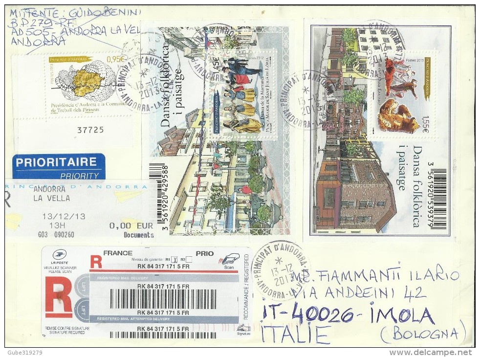 ANDORRA 2013 / UNIQUE-RARE  ¡¡¡ REGISTERED COVER TO ITALY W STAMPS & S/SHEETS DANCES - EUROPA . CARS/VOITURES - FLOWERS - Briefe U. Dokumente