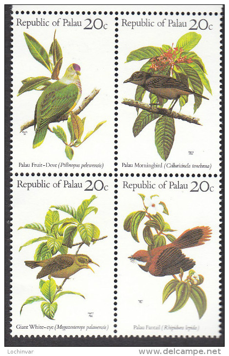 PALAU, 1983 BIRDS BLOCK 4 MNH - Palau