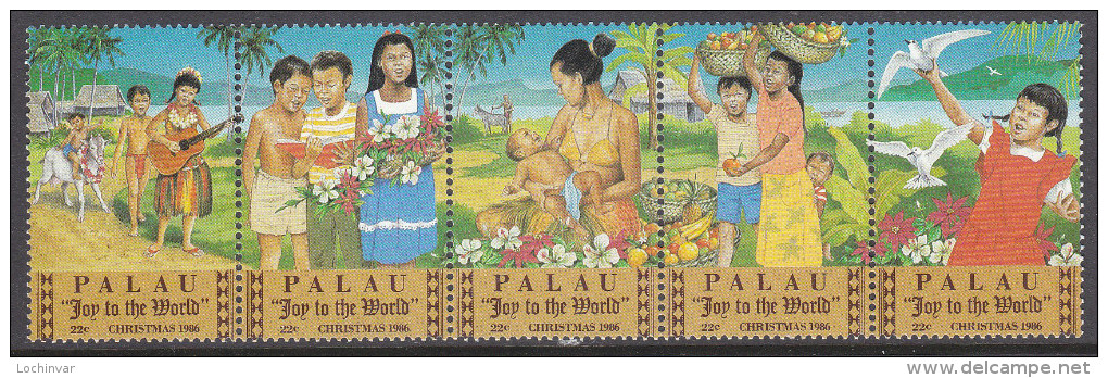 PALAU, 1986 XMAS STRIP 5 MNH - Palau