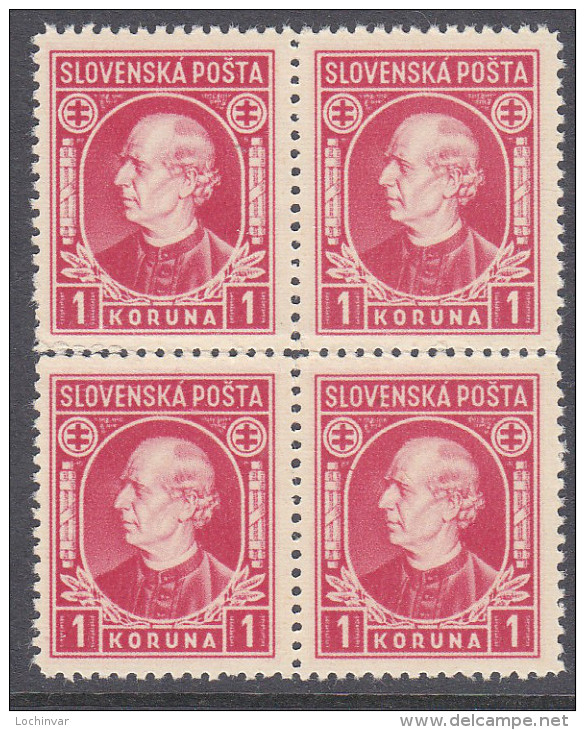 SLOVAKIA, 1939  1K RED BLOCK 4 MNH - Unused Stamps