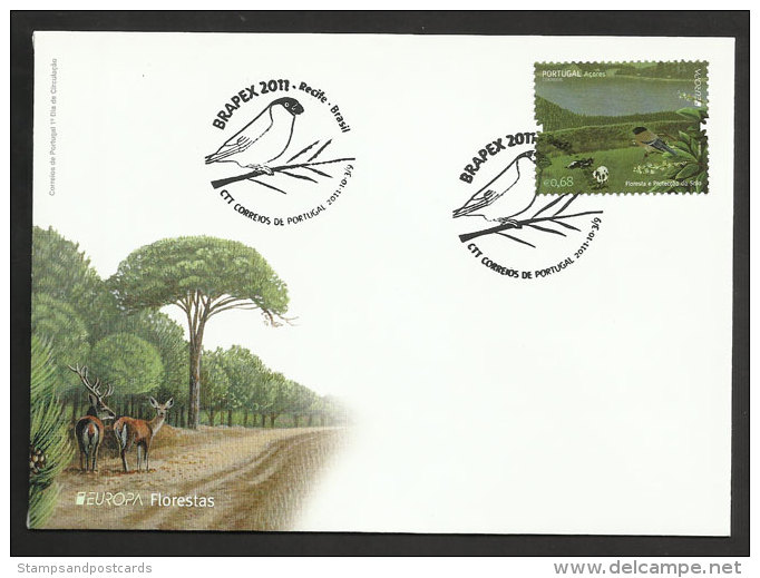 Portugal Açores Europa CEPT Cachet Spéciale Oiseau 2011 Expo Au Brèsil Brasil Azores Bird Special Pmk Brazil - Postal Logo & Postmarks