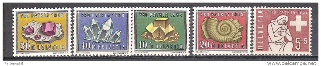 ** SVIZZERA 1958 PRO PRATIA  MINERALS/ MINERALI/ MINERALES 5 V. MNH - Minerali