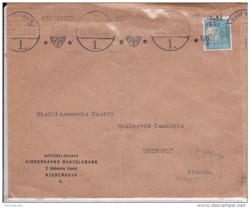 DANMARK - 1929 - ENVELOPPE Avec TIMBRE PERFORE K.H De COPENHAGUE Pour GRENOBLE - Covers & Documents