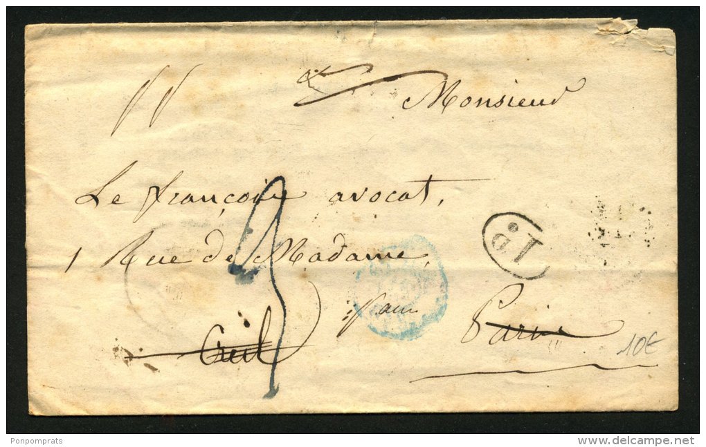 PARIS : Pli De PARIS De 1845 En Port Du Par La Petite Poste Avec Cachets Type 2507 + 1D + Verso Nombreux Cachet Réexpedi - 1801-1848: Précurseurs XIX