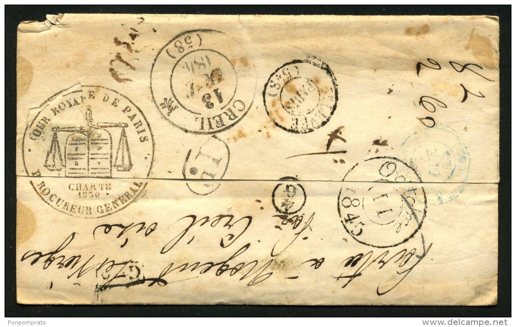 PARIS : Pli De PARIS De 1845 En Port Du Par La Petite Poste Avec Cachets Type 2507 + 1D + Verso Nombreux Cachet Réexpedi - 1801-1848: Précurseurs XIX