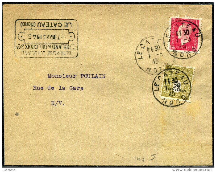 FRANCE - ARC DE TRIOMPHE - N° 704 + 691 / LETTRE OBL. LE CATEAU LE 7/3/1945, POUR LE CATEAU - TB - 1944-45 Arc De Triomphe