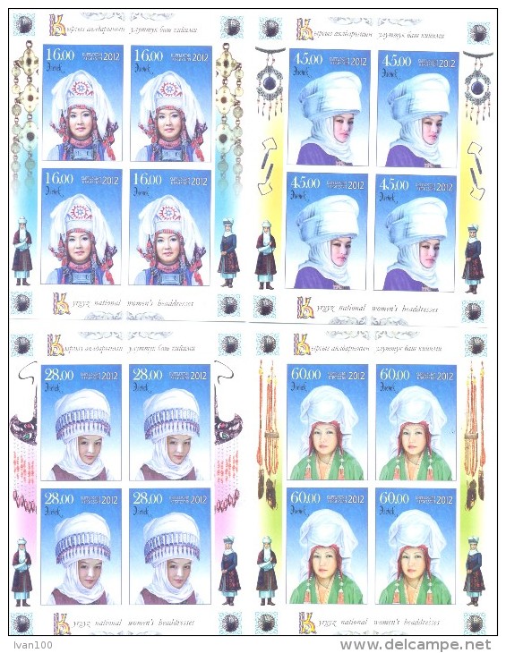 2012. Kyrgyzstan, National Women's Headdresses, 4 Sheetlets IMPERFORATED, Mint/** - Kirghizistan