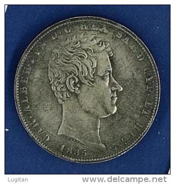 NUMISMATICA - INTERESSANTE  -  Moneta 5 Lire 1835 Carlo Alberto Di Sardegna Savoia Sabaudo - QUALITA' MB - Italian Piedmont-Sardinia-Savoie