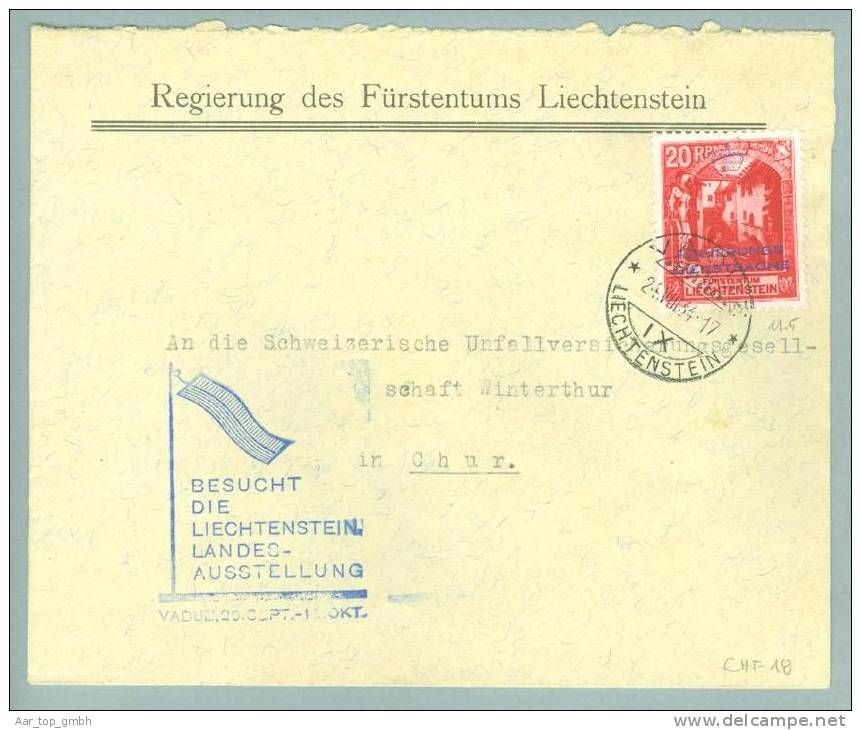 Liechtenstein 1934-08-24 Vaduz Dienst-Brief Nach Chur Mit Zu#D3B 11.5 Zähnung Ausstellungswerbestempel - Service