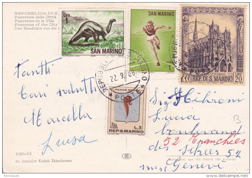 1968 - CARTE POSTALE Avec AFFRANCHISSEMENT SPECTACULAIRE Pour GENEVE - Storia Postale