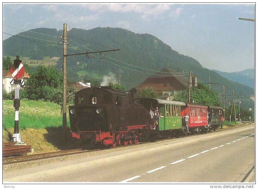 TRAIN Suisse - EISENBAHN Schweiz - BLONAY - Arrivée à Blonay De La Locomotive Vapeur 99 193 (anc. D8) Et Voiture GFM/CEV - Trains